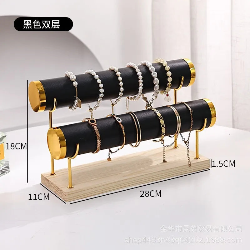 JOYSO™ 3 Tier Metal & Wood Bracelet Watch Display Stand