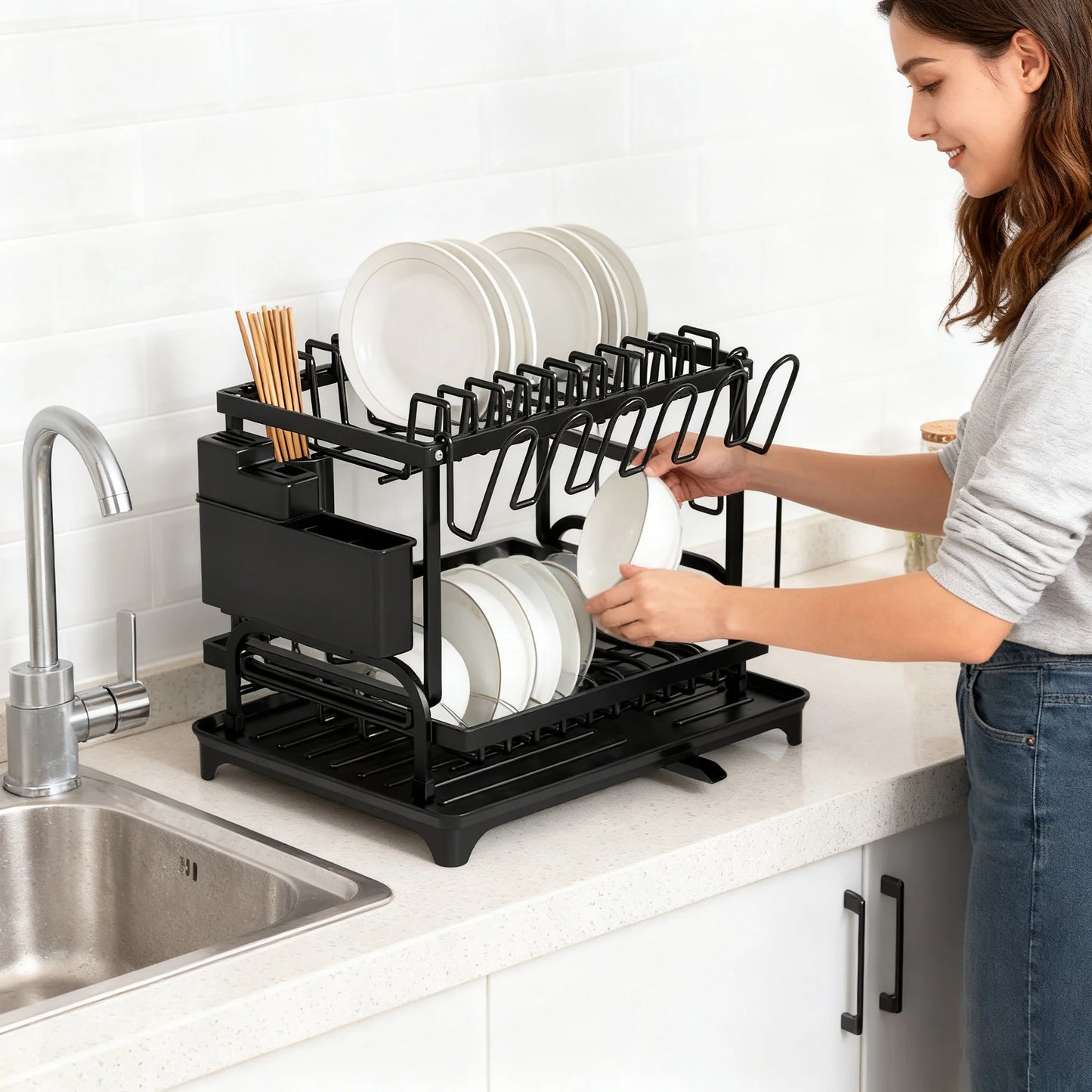 JOYSO™ 2 Tier Dish Drying Rack with Drainboard