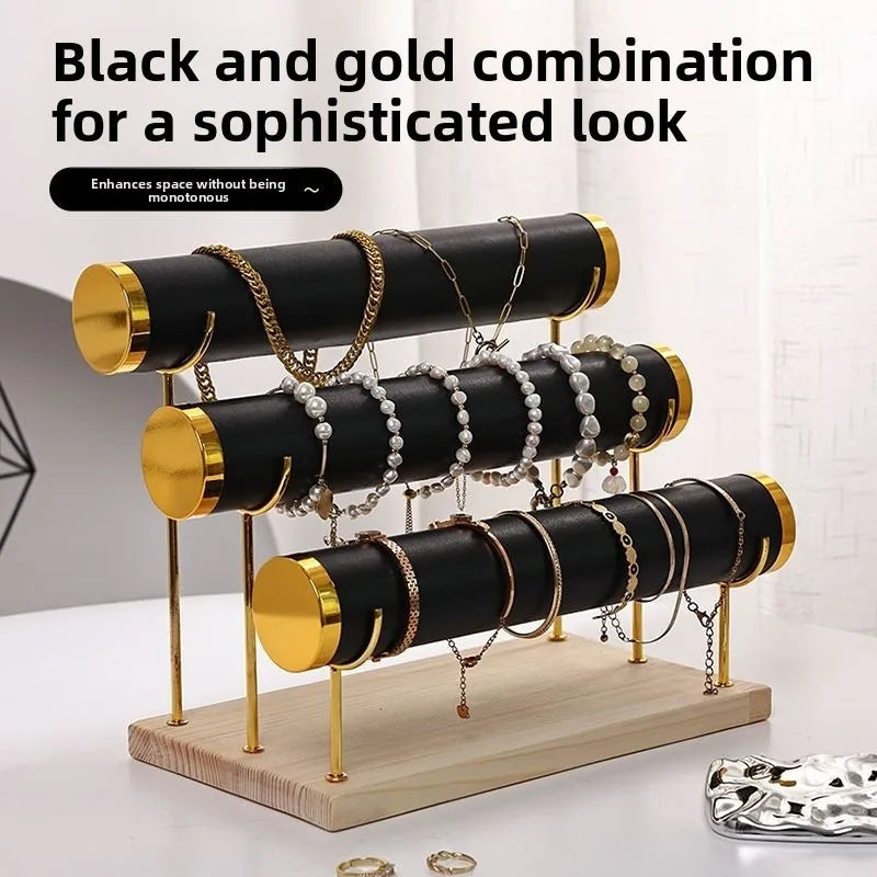 JOYSO™ 3 Tier Metal & Wood Bracelet Watch Display Stand