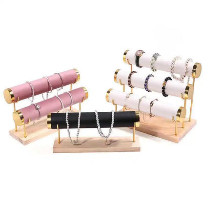 JOYSO™ 3 Tier Metal & Wood Bracelet Watch Display Stand