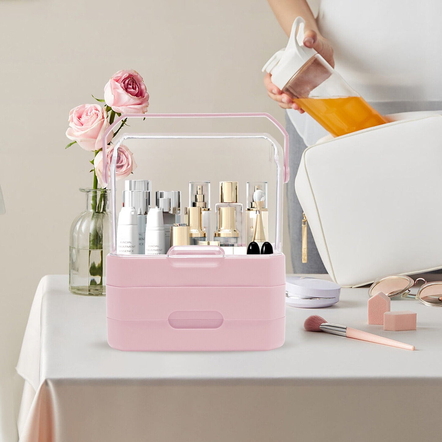 JOYSO™ Large Makeup Organizer with Dustproof Lid & Drawers