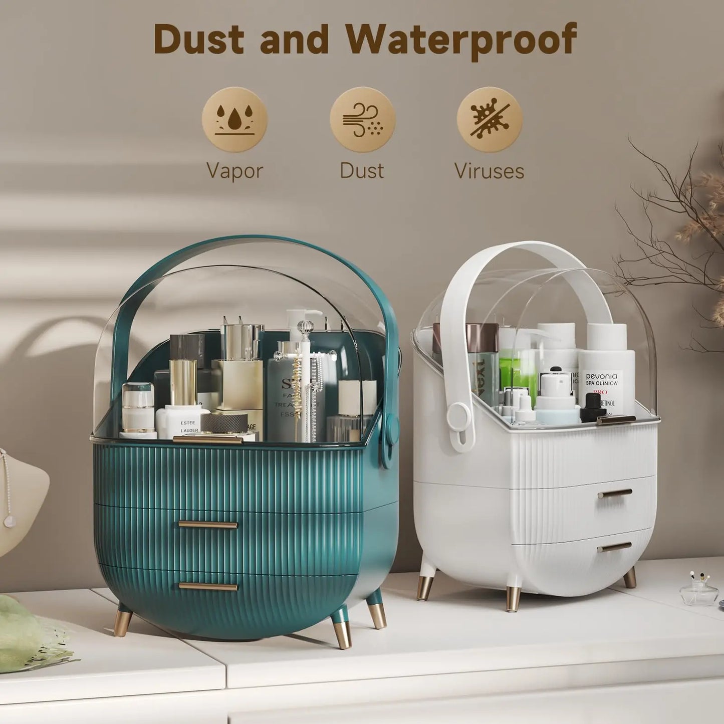 JOYSO™ Waterproof Makeup Organizer with Lid & Drawers