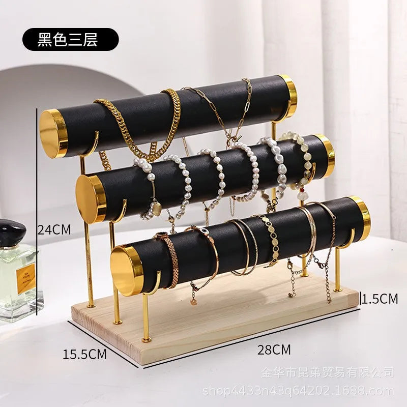JOYSO™ 3 Tier Metal & Wood Bracelet Watch Display Stand