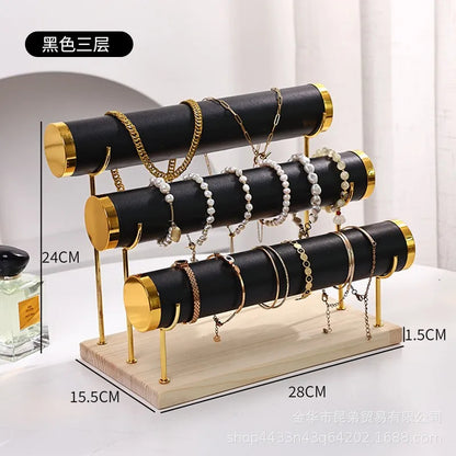 JOYSO™ 3 Tier Metal & Wood Bracelet Watch Display Stand