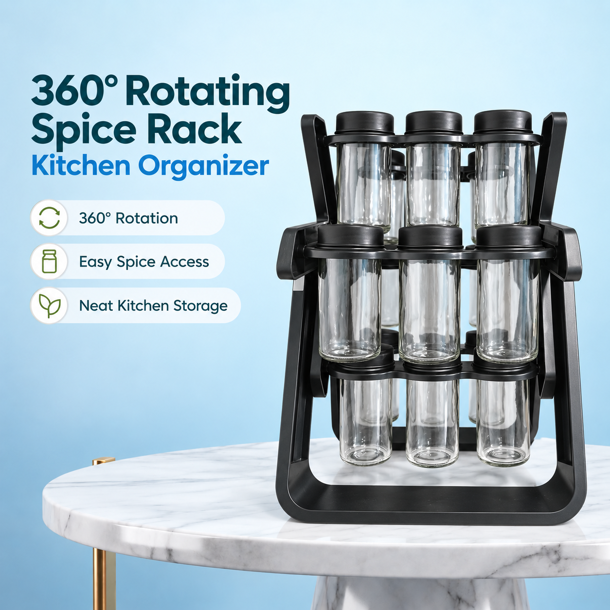360° Rotating Spice Rack & Kitchen Organizer with Jars