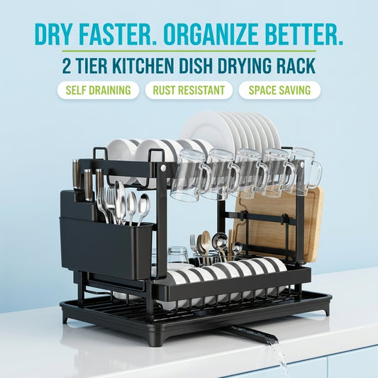 JOYSO™ 2 Tier Dish Drying Rack with Drainboard