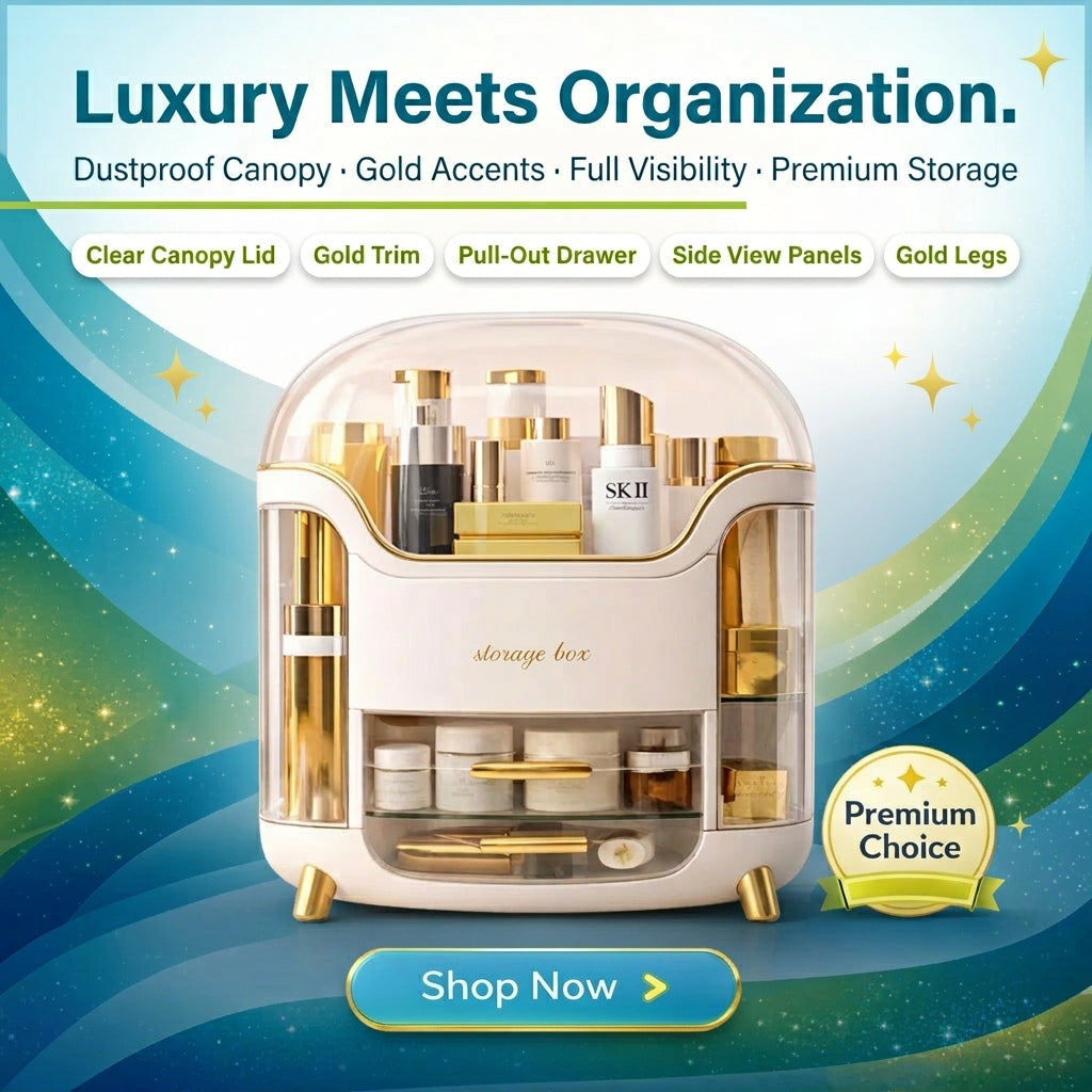 JOYSO™ Luxury Makeup Organizer with Drawer & Dustproof Lid