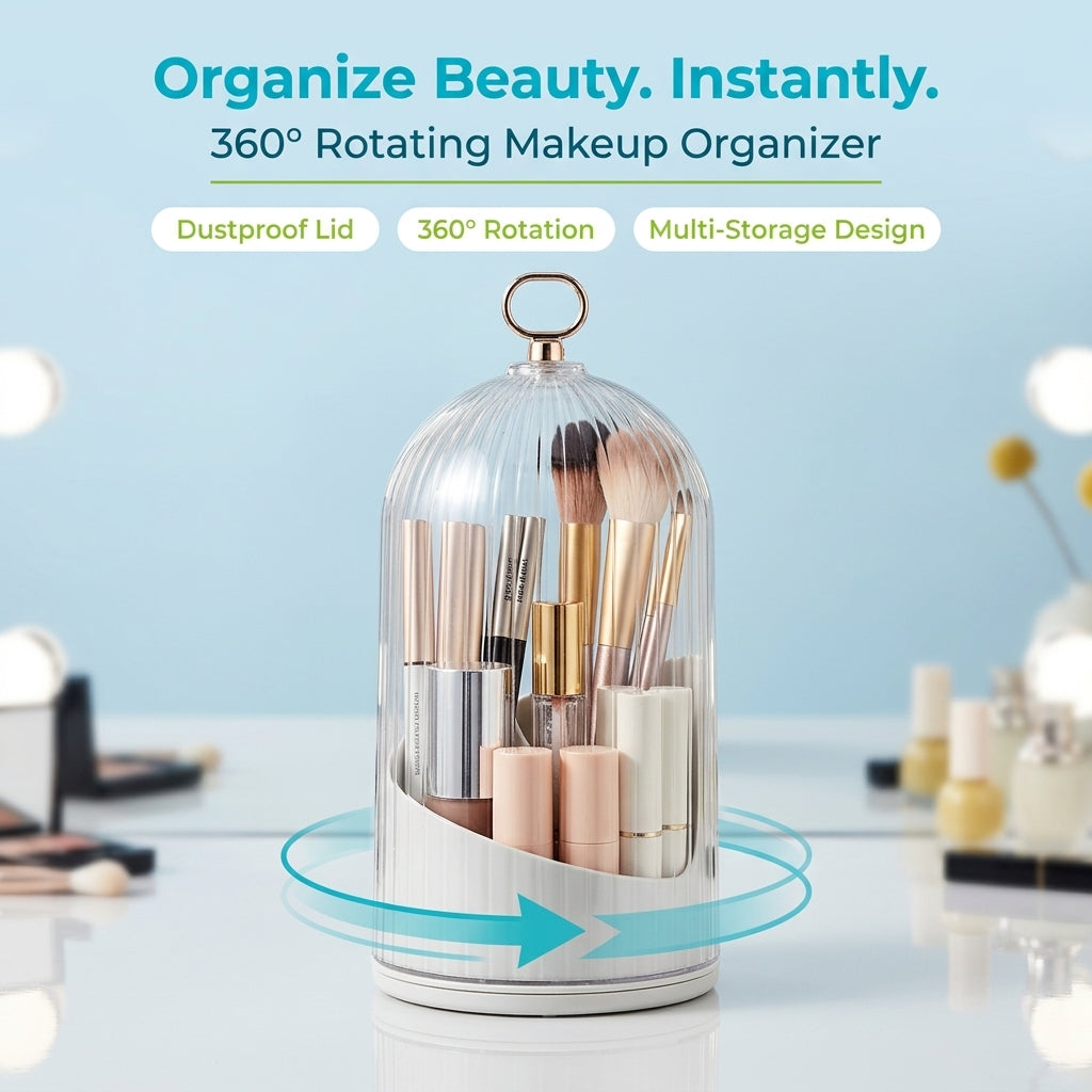 JOYSO™ 360° Rotating Makeup Brush Holder with Dustproof Lid