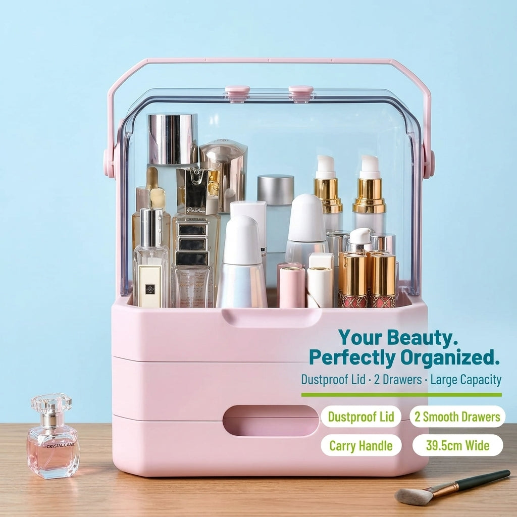 JOYSO™ Large Makeup Organizer with Dustproof Lid & Drawers