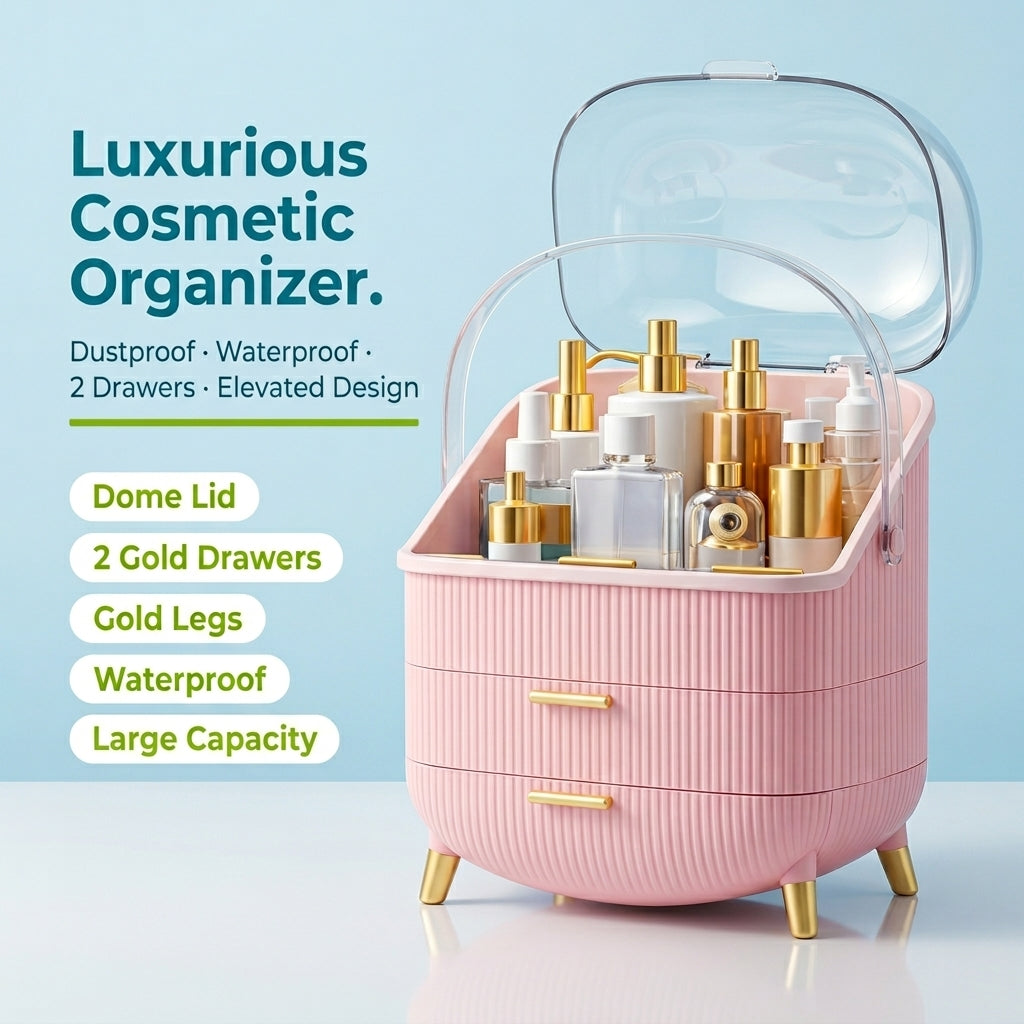 JOYSO™ Waterproof Makeup Organizer with Lid & Drawers