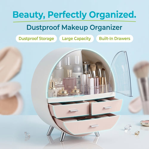 JOYSO™ Dustproof Makeup Organizer with Drawers & Brush Holder