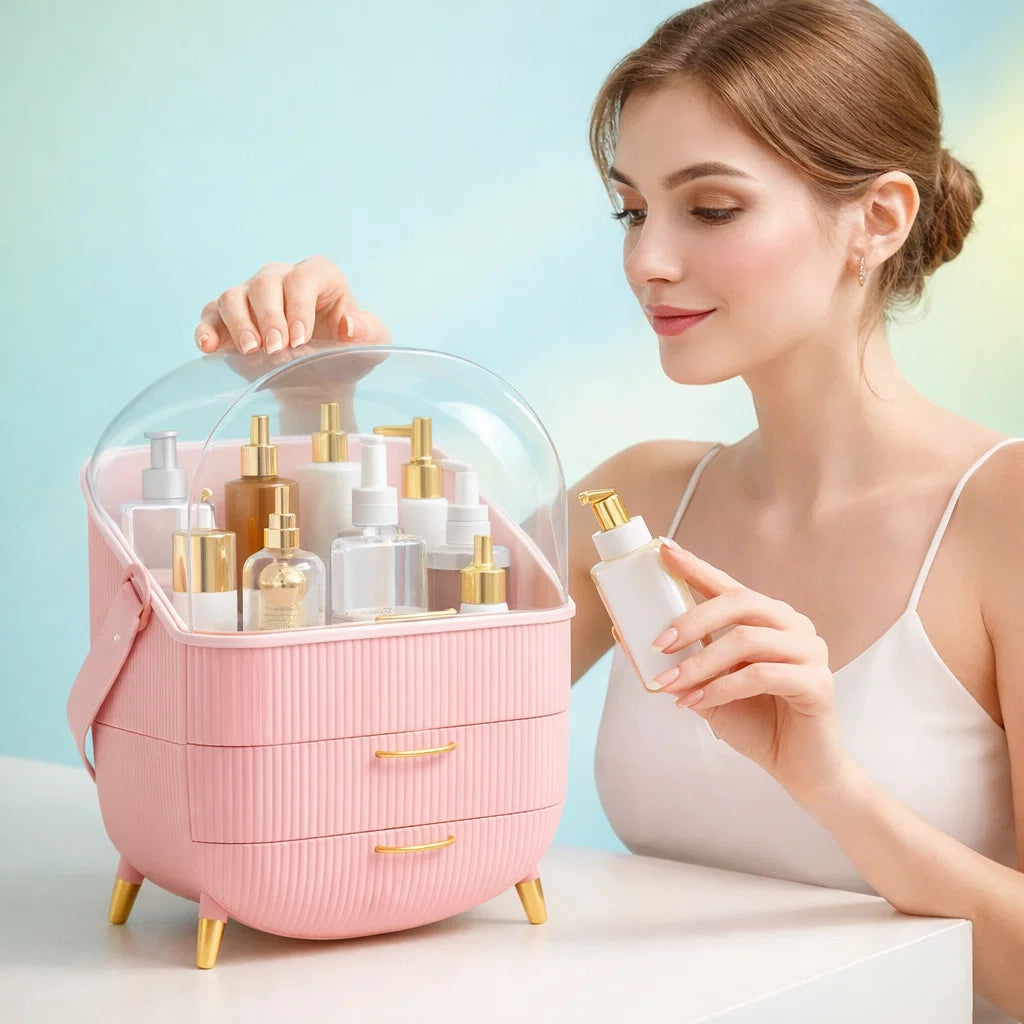 JOYSO™ Waterproof Makeup Organizer with Lid & Drawers